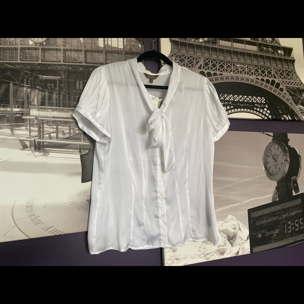 Silky White Blouse with Bow